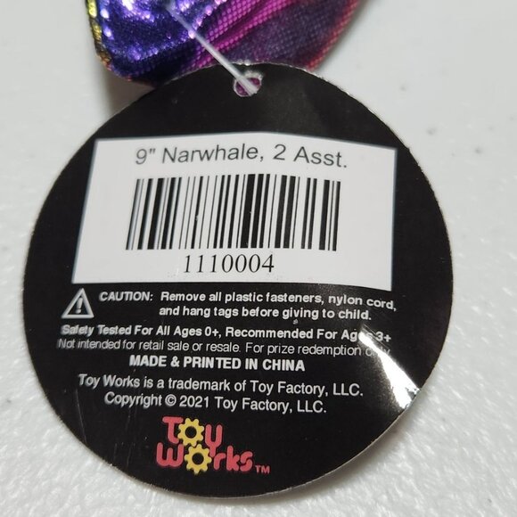 Toy Works Narwhal Plush Shiny Colorful Whale Stuffed Animal Blue Purple Pink - Picture 4 of 8